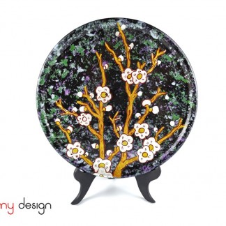 Round lacquer plate hand-painted with peach blossom included with stand Φ27 cm